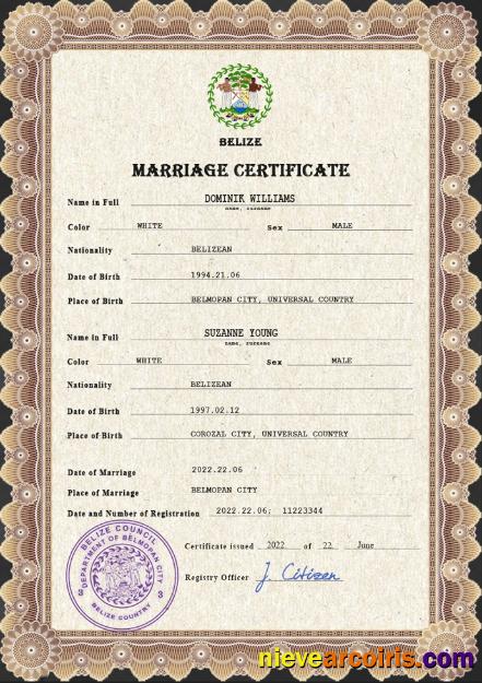 Belize marriage certificate